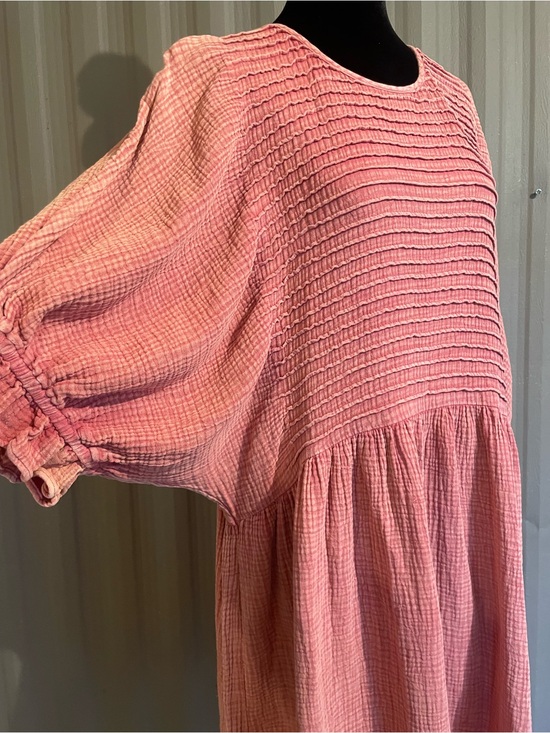 easel Dresses & Skirts - Easel Crinkle Gauze Dress Oversized Boho Midi Balloon Slv Clay Coastal Cottage L